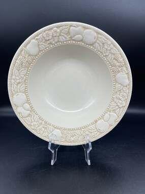 Vintage Metlox Vernon Ware Embossed Antiqua White Serving Bowl 9.5" California